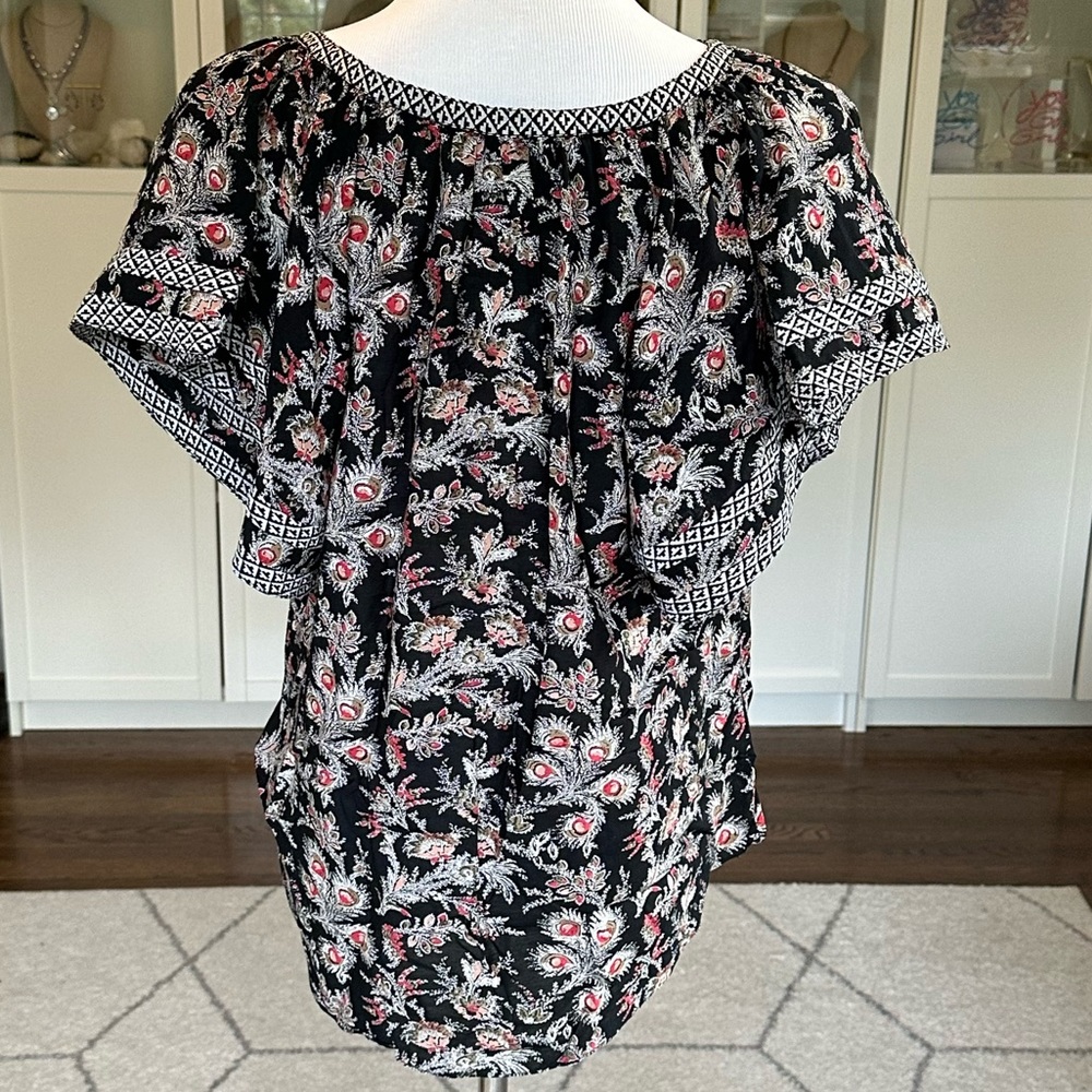 Joie Laurina Pattern Mic Flutter Sleeve Cotton Bl… - image 4